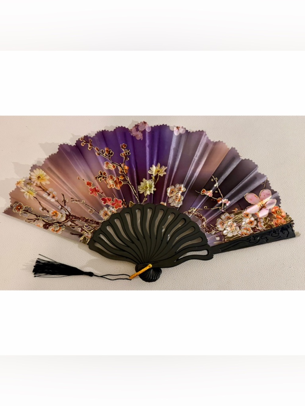 Vintage Style Purple Floral Folding Hand Fan Cherry Blossom Coquette Kawaii